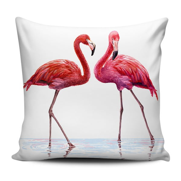 Roza in bela blazina Home de Bleu Talking Flamingos, 43 x 43 cm