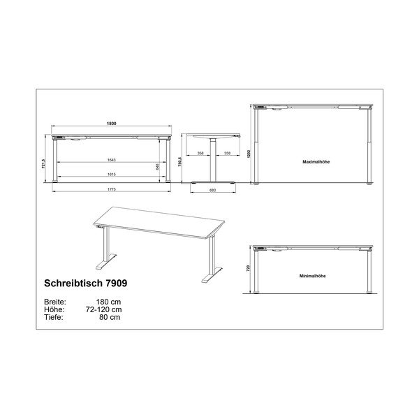 Električna dvižna pisalna miza z nastavljivo višino z mizno ploščo v hrastovem dekorju 80x180 cm Lissabon – Germania-image-2