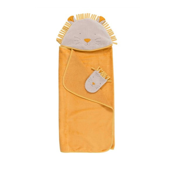 Rumena bombažna otroška brisača s kapuco in krpico 80x114 cm Sous mon Baobab - Moulin Roty-image-2
