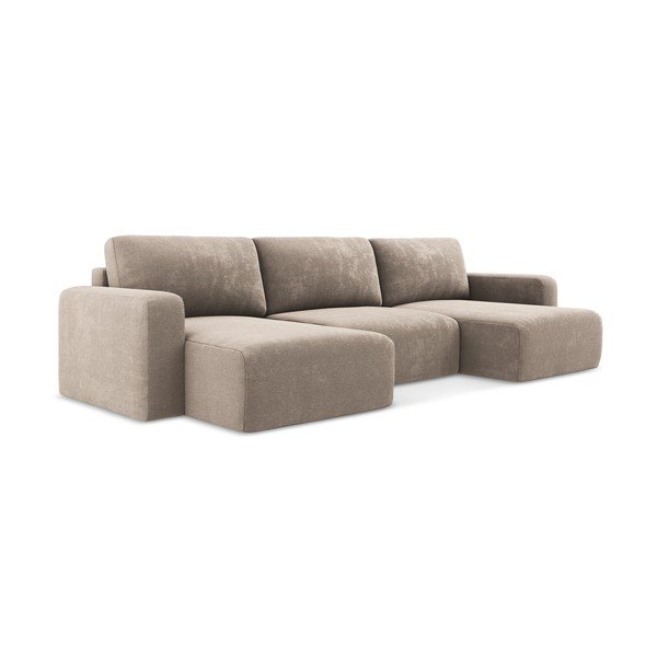 Bež raztegljiva/s prostorom za shranjevanje kotna sedežna garnitura iz šenilje (v obliki črke "U") Kona – Makamii-image-2