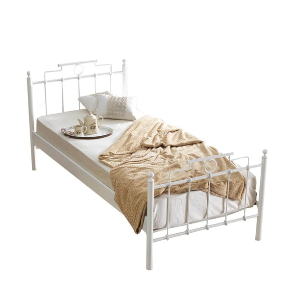 Bela kovinska postelja z letvenim dnom 90x200 cm Hatkus – Kalune Design
