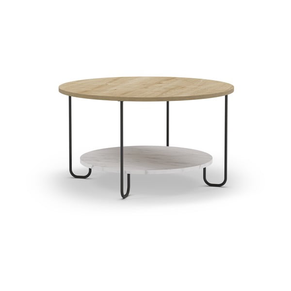 Okrogla mizica z mizno ploščo v hrastovem dekorju ø 80 cm Tonka – Marckeric