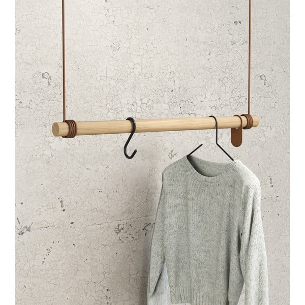 Stenski obešalnik iz masivnega hrasta v naravni barvi 80 cm Swing M – LIND DNA-image-2