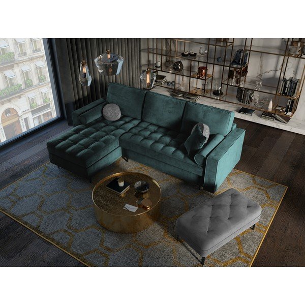 Petrolej zelena žametna raztegljiva sedežna garnitura Milo Casa Santo, levi kot-image-1