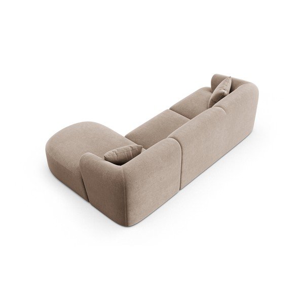 Svetlo rjava žametna kotna sedežna garnitura (desni kot/z ležalnikom) Campi – Cosmopolitan Design-image-4