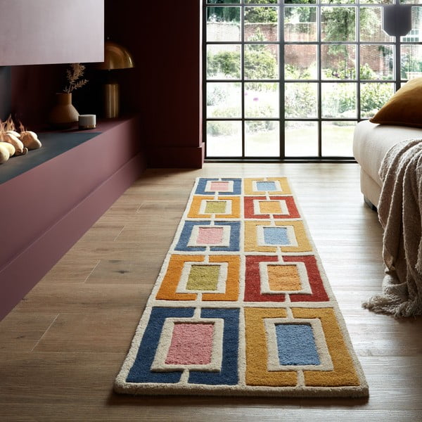 Ročno tkan volnen tekač 60x230 cm Retro Blocks – Flair Rugs-image-1