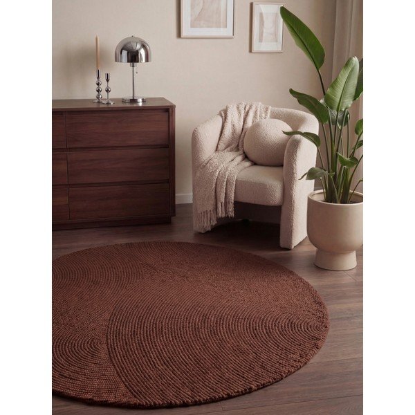 Opečnato oranžna ročno tkana volnena okrogla preproga ø 150 cm Calmio – Hanse Home-image-1