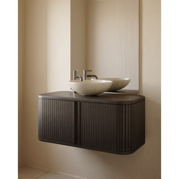 Temno rjava stenska omarica za pod umivalnik v jesenovem dekorju 90x40 cm Mailen – Kave Home-image-1