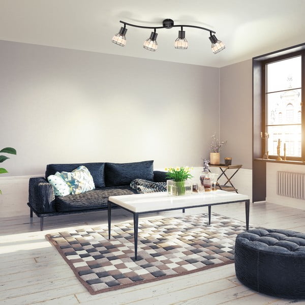 Črna stropna svetilka s kovinskim senčilom/s senčilom iz ratana 10,5x70 cm Straw – Fischer & Honsel-image-1