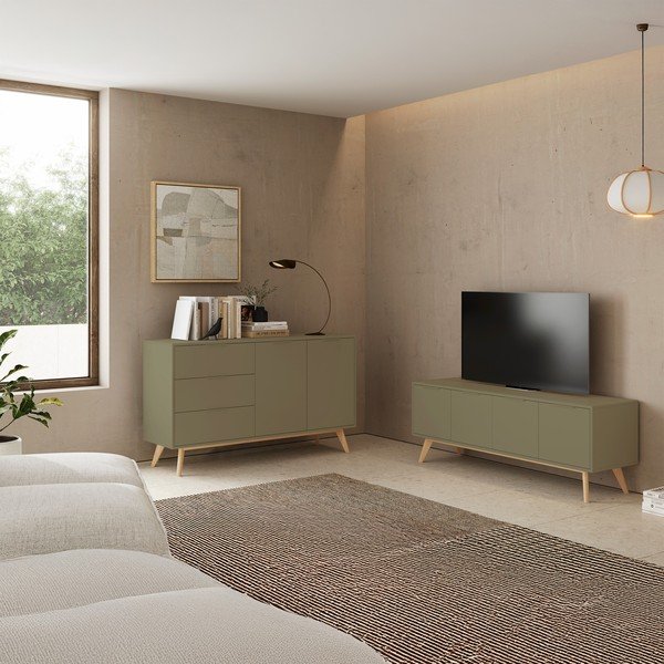 Zelena TV omarica v mat dekorju 140x53x40 cm Campus – Marckeric-image-1