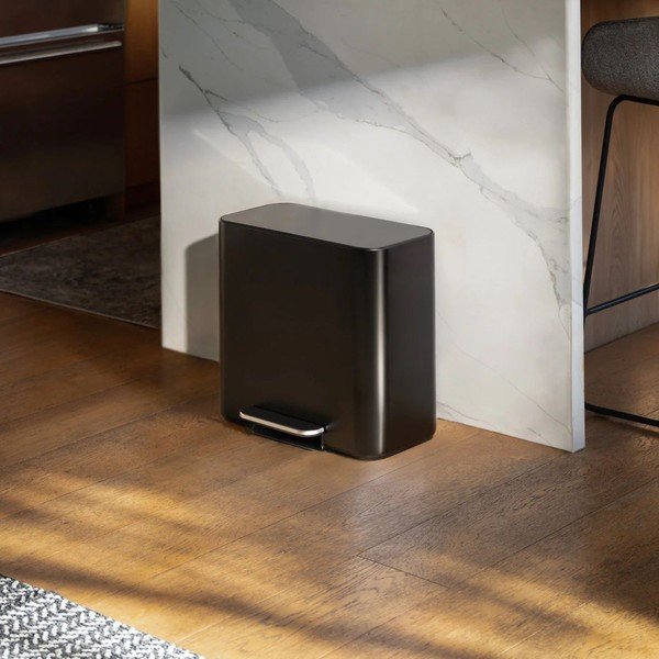 Mat črn jeklen koš za smeti za ločevanje odpadkov/s pedalom 15 l Dual Mini – simplehuman-image-2