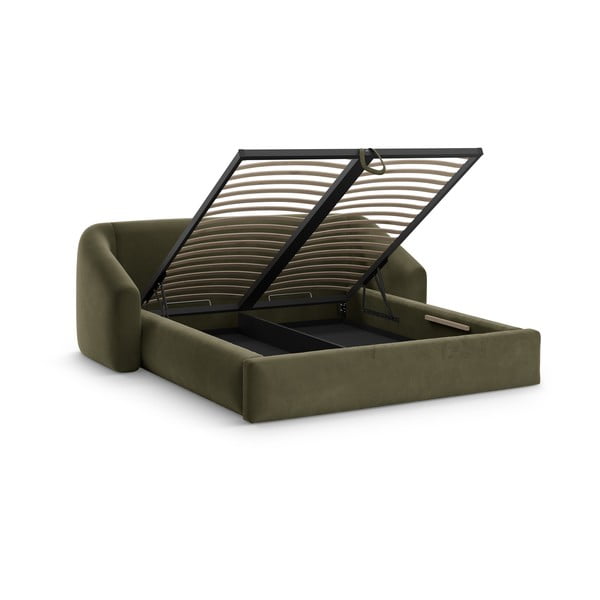 Zelena oblazinjena zakonska postelja s prostorom za shranjevanje z letvenim dnom 200x200 cm Campi – Cosmopolitan Design-image-1