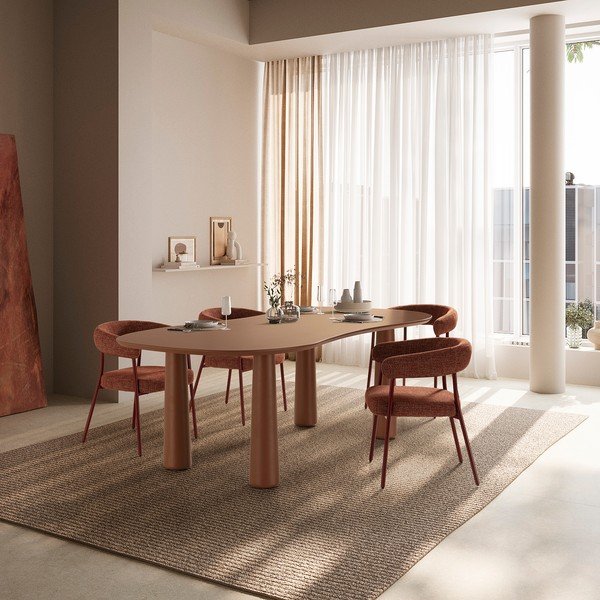 Oblazinjeni jedilni stoli v kompletu z nasloni za roke 2 ks v barvi terakote Yuri – MOME-image-1