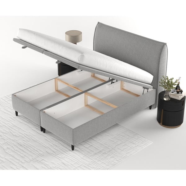Svetlo siva oblazinjena zakonska postelja s prostorom za shranjevanje 180x200 cm Pearl – Maison de Rêve-image-4