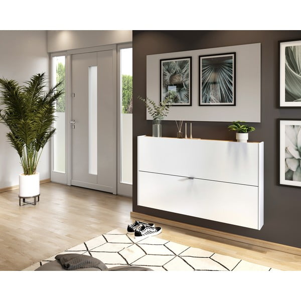 Bela preklopna stenska omarica za čevlje v hrastovem dekorju 140x83x18 cm Ameca – Germania-image-4