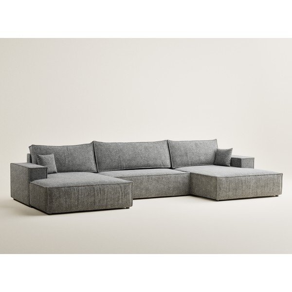 Siva raztegljiva/s prostorom za shranjevanje kotna sedežna garnitura iz šenilje (v obliki črke "U") Kyoto – Maison de Rêve-image-2