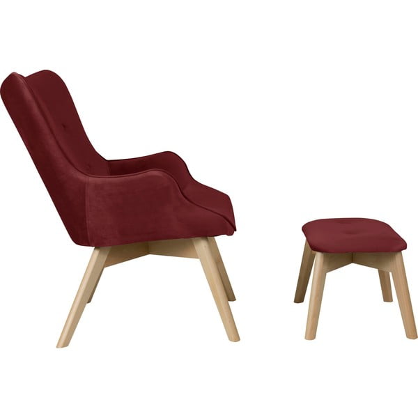 Rdeč žameten fotelj z naslonjalom za noge Niko – Ropez-image-3