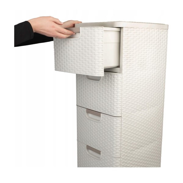 Kremno bela plastična visoka kopalniška omarica 33x79 cm Rattan – Curver-image-1