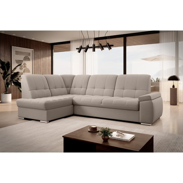 Bež žametna raztegljiva/s prostorom za shranjevanje kotna sedežna garnitura (levi kot/v obliki črke L) Sado – ELTAP-image-4