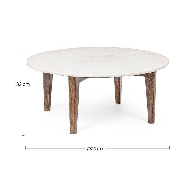 Bela/v naravni barvi okrogla klubska mizica z marmorno mizno ploščo ø 75 cm Sylvester – Bizzotto-image-2