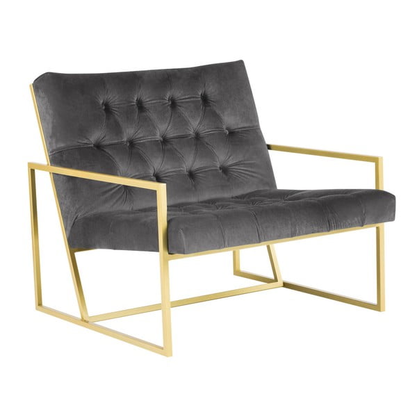Mazzini Sofas Bono siv fotelj z zlatim vzorcem