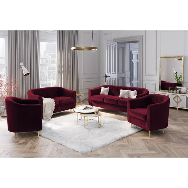 Rdeč žametni fotelj Kooko Home Corde-image-1