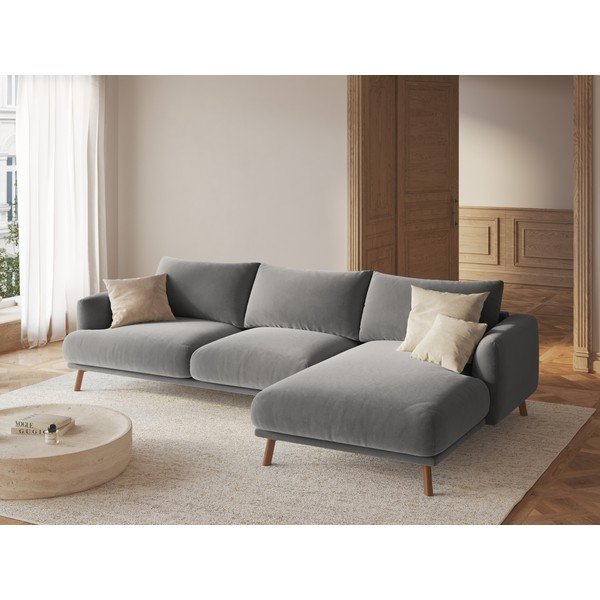 Siva žametna kotna sedežna garnitura (desni kot/z ležalnikom) Naomi – Micadoni -image-1