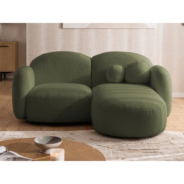 Zelena kotna sedežna garnitura iz tkanine bouclé (desni kot/z ležalnikom) Orbit – Ropez-image-1