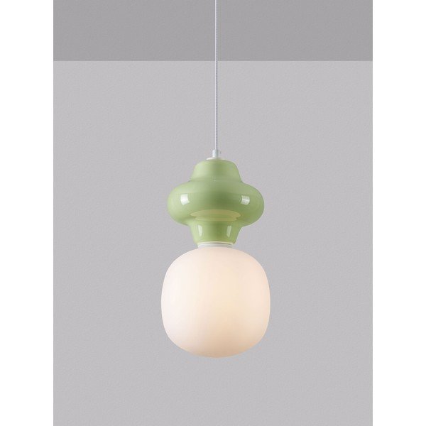 Bela/svetlo zelena keramična viseča svetilka s steklenim senčilom ø 18 cm Clio – Nova Luce-image-1