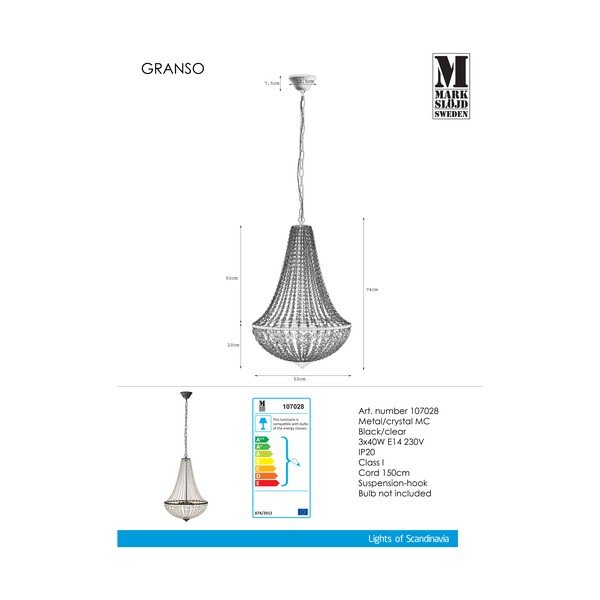 Črna viseča svetilka Markslöjd Granso, ⌀ 50 cm-image-2