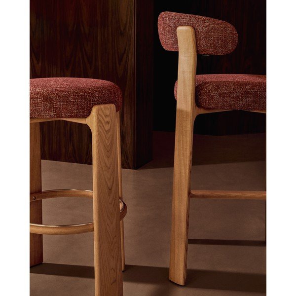 Barski stol iz masivnega jesena v barvi terakote in temni naravni barvi (višina sedeža 75 cm) Granite – Kave Home-image-4