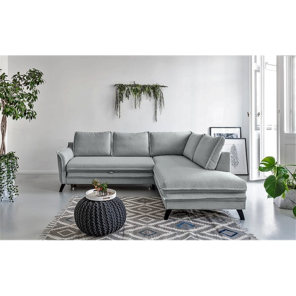 Svetlo siva raztegljiva sedežna garnitura Miuform Charming Charlie L, desni kot-image-1