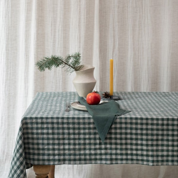 Lanen namizni prt 140x250 cm Forest Green Gingham – Linen Tales-image-3