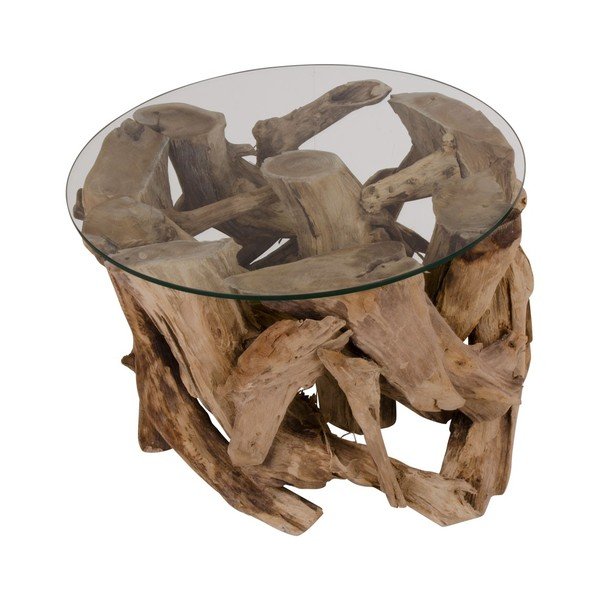 Rjava okrogla mizica s stekleno mizno ploščo ø 60 cm Grand Canyon – House Nordic-image-3