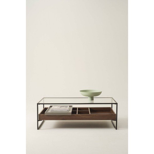 Klubska mizica s stekleno mizno ploščo v temni naravni barvi 60x120 cm Sveg – Jotex-image-2