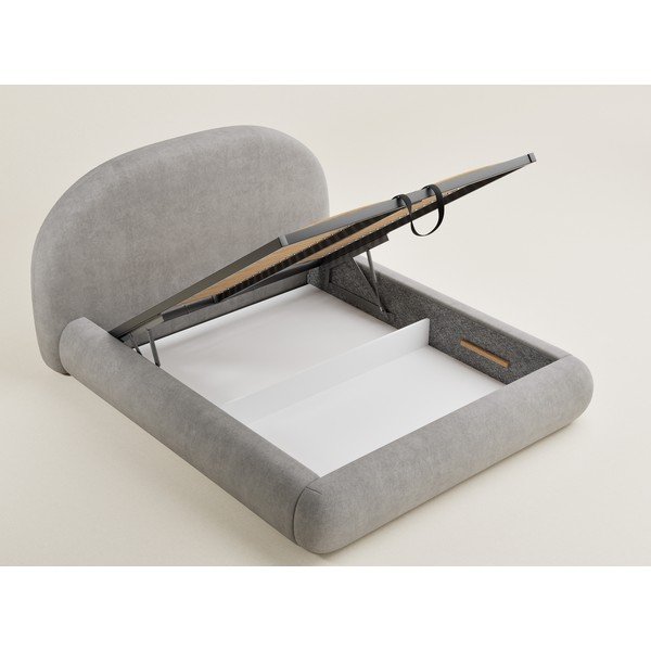 Sivo-bež oblazinjena zakonska postelja s prostorom za shranjevanje z letvenim dnom 160x200 cm Maumere – Maison de Rêve-image-3