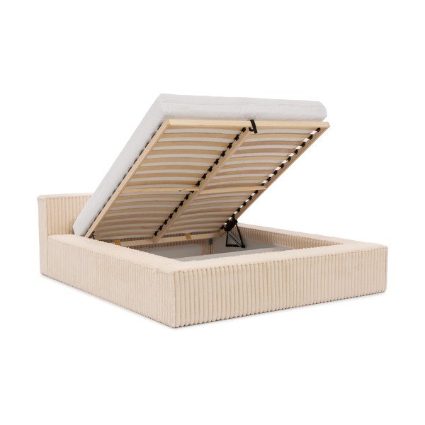Bež oblazinjena zakonska postelja s prostorom za shranjevanje in z letvenim dnom 180x200 cm Cloe – Ropez-image-2