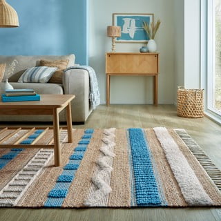 Ročno tkana preproga iz mešanice jute v naravni in modri barvi 160x230 cm Medina Jute – Flair Rugs