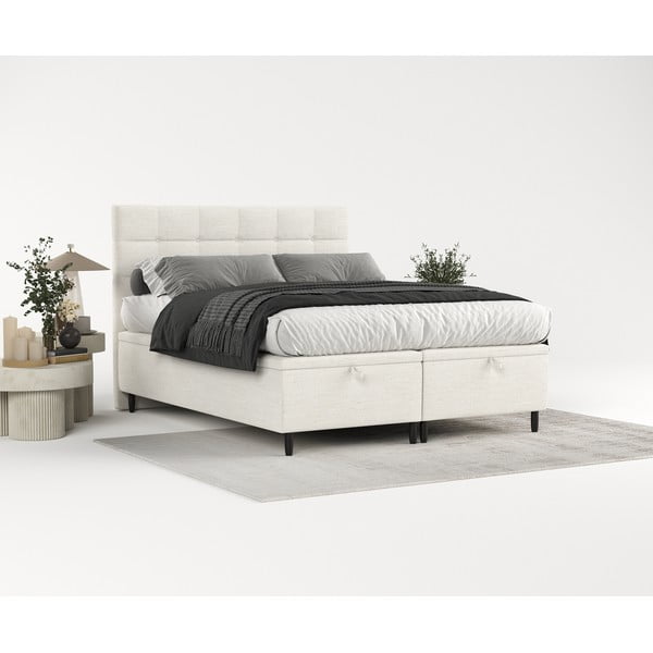 Kremno bela oblazinjena zakonska postelja s prostorom za shranjevanje 160x200 cm Senses – Maison de Rêve-image-1