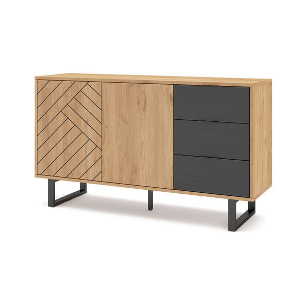 Antracitno siva/naravna nizka komoda v hrastovem dekorju 140x80 cm Madona – Marckeric-image-3