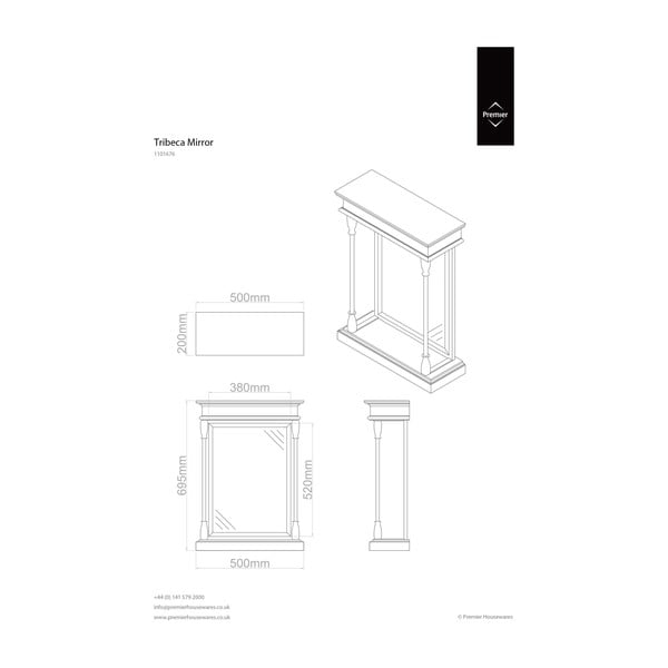 Stensko ogledalo z lesenim okvirjem 50x70 cm Tribeca – Premier Housewares-image-2