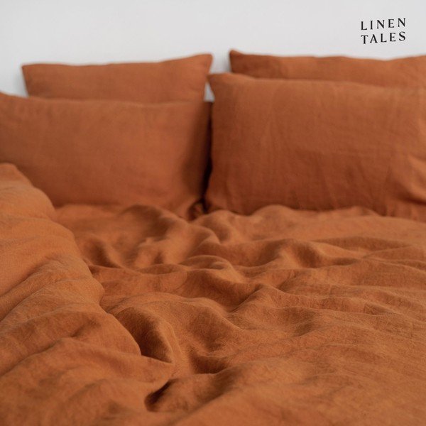 Opečnata podaljšana lanena posteljnina za zakonsko posteljo 200x220 cm – Linen Tales-image-3