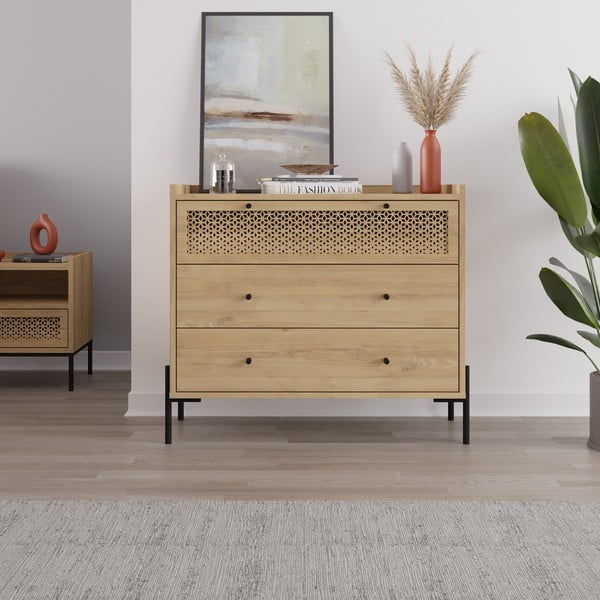 Nizka komoda v hrastovem dekorju 90x80 cm Mayra – Marckeric-image-1