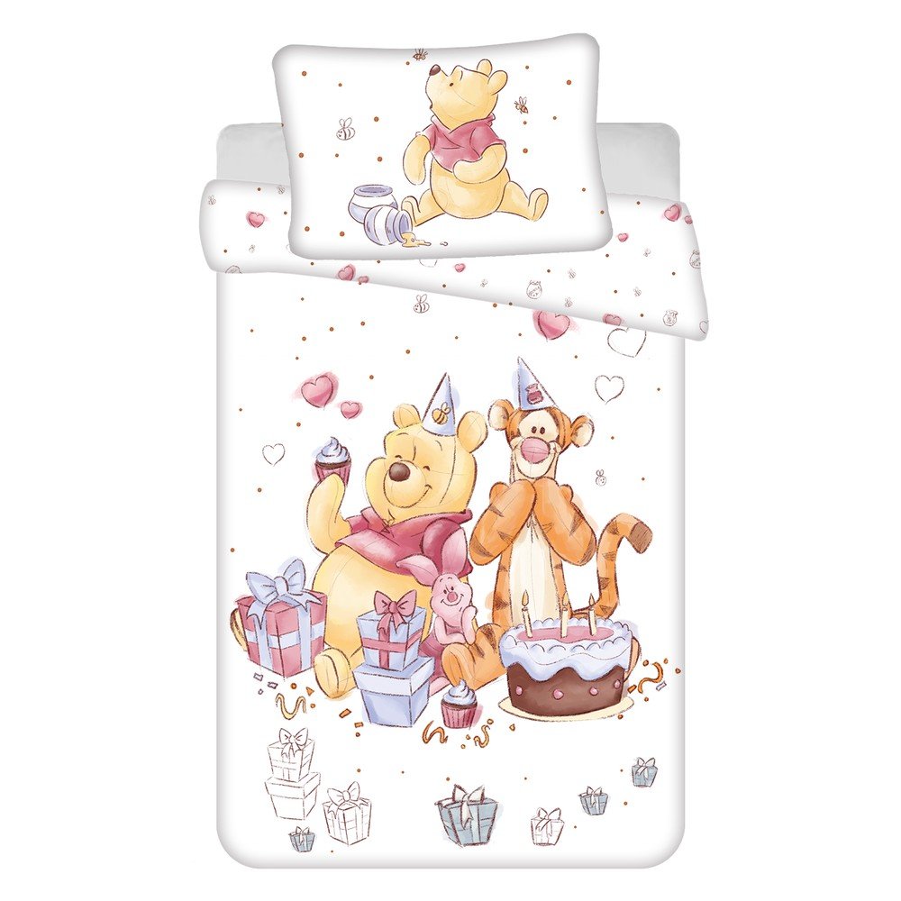 Bela bombažna otroška posteljnina za otroško posteljico 100x135 cm WTP "Birthday party"
