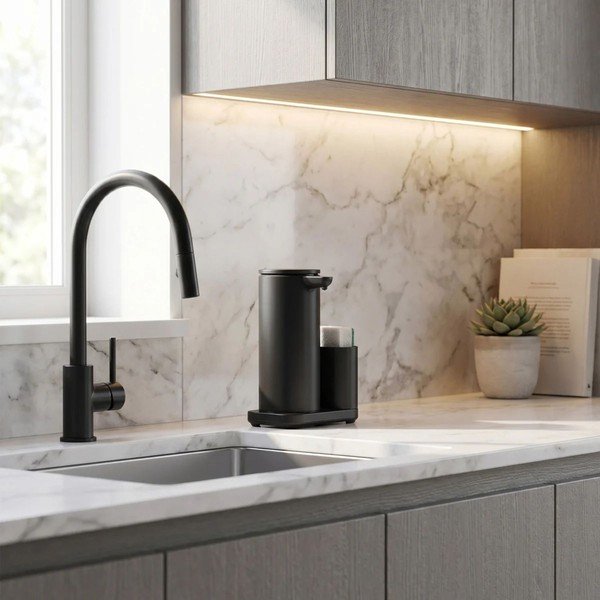 Mat črno kovinsko avtomatsko držalo za detergent – simplehuman-image-1