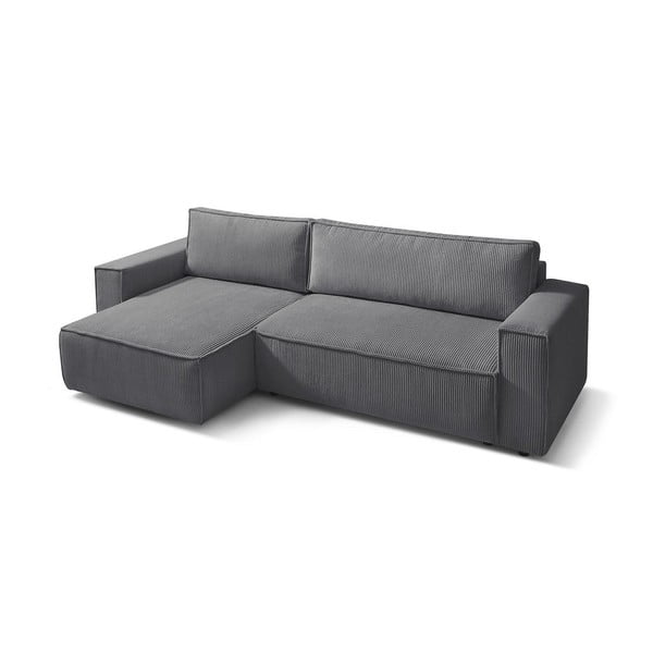 Temno siva raztegljiva kotna sedežna garnitura iz rebrastega žameta (s kotom po izbiri) Nihad – Bobochic Paris-image-4