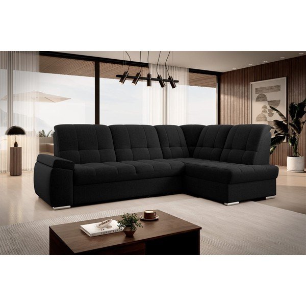 Črna raztegljiva/s prostorom za shranjevanje kotna sedežna garnitura (desni kot/v obliki črke L) Sado – ELTAP-image-4