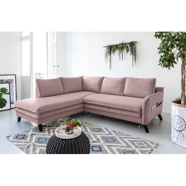 Prašno roza raztegljiv kavč Miuform Charming Charlie L, levi kot-image-4