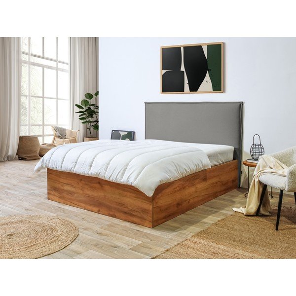 Siva/naravna zakonska postelja s prostorom za shranjevanje in letvenim dnom 140x190 cm Cara – Bobochic Paris-image-1