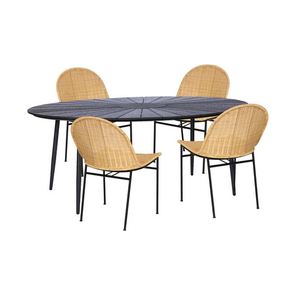 Komplet 4 jedilnih stolov iz ratana Sofia in črne mize Marienlis - Bonami Essentials